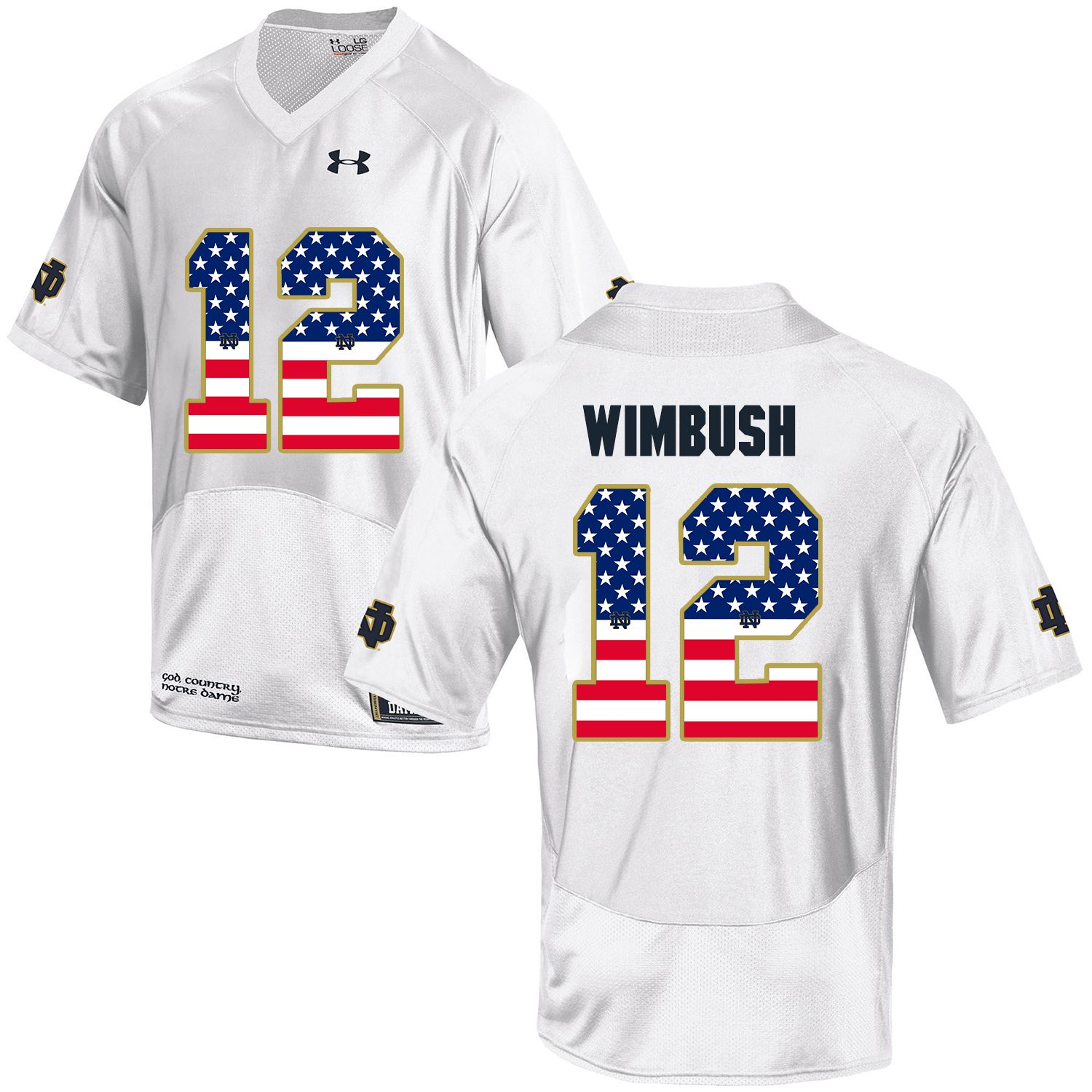 Men Norte Dame Fighting Irish #12 Wimbush White Flag Customized NCAA Jerseys